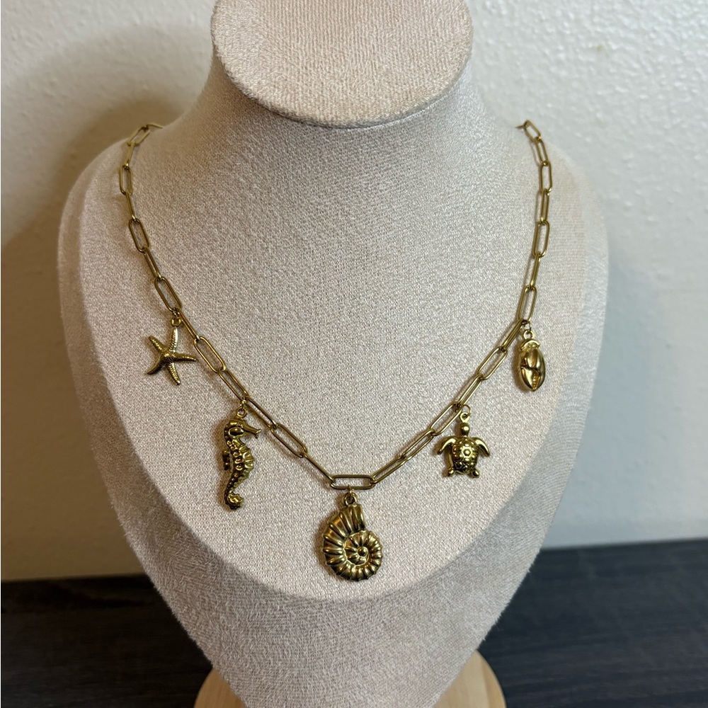 Handmade Gold Beachy Charm Necklace | Waterproof & Tarnish Resistant